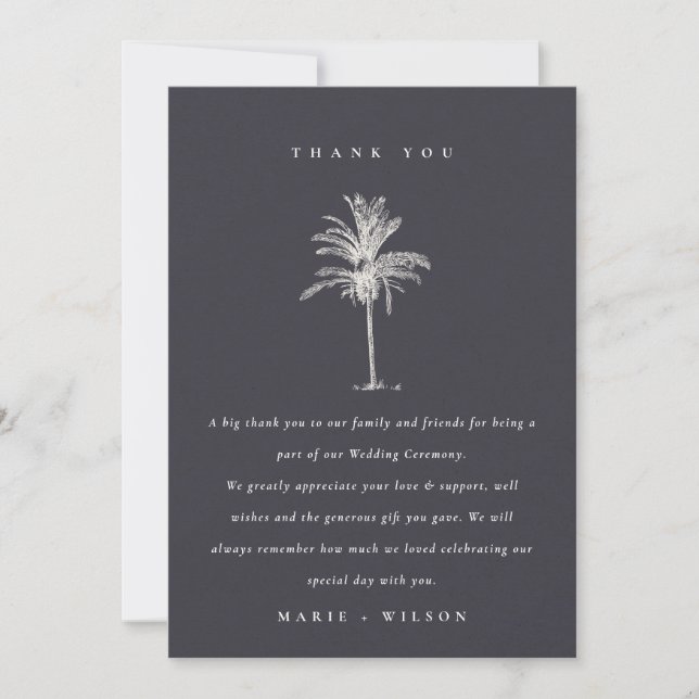 Cartão De Agradecimento Casamento Rustic Tropical Palm Tree Kraft Marinho (Frente)