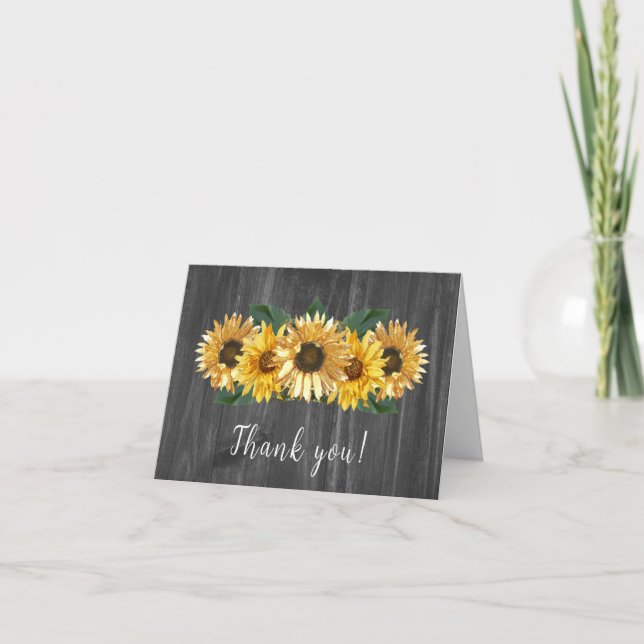 Cartão De Agradecimento Casamento Rustic Weathered Sunflower Obrigado (Frente)