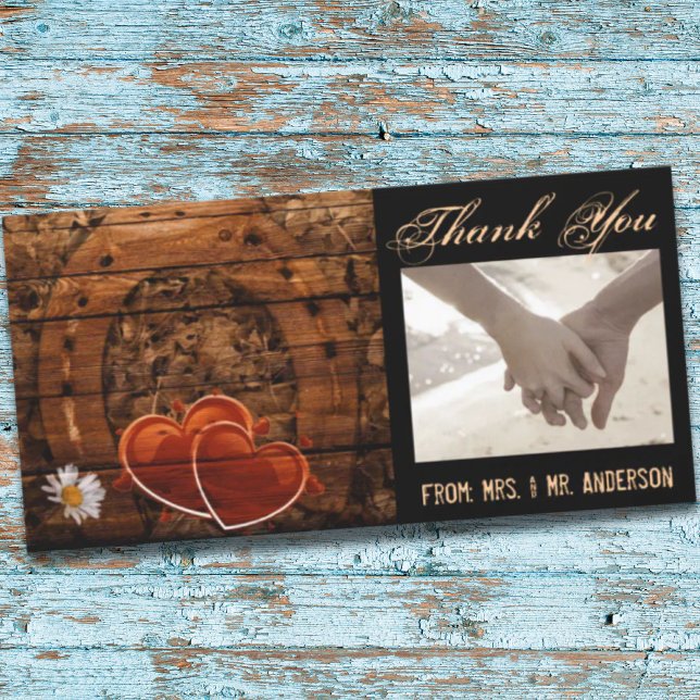 Cartão De Agradecimento Casamento Rustic Western Barn Wood (Rustic Western Barn Wood Horseshoe Wedding Thank You Card)