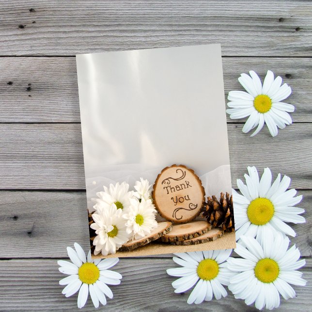 Cartão De Agradecimento Casamento Rustic White Daisies Woodland Obrigado (Criador carregado)