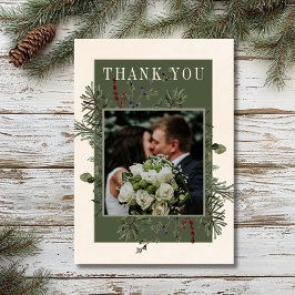 Cartão De Agradecimento Casamento Rustic Winter Berries & Pine Cream