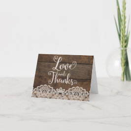 Cartão De Agradecimento Casamento Rustic Wood and Lace Country