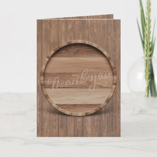 Cartão De Agradecimento Casamento Rustic Wooden Barrel Obrigado