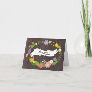 Cartão De Agradecimento Casamento Rustic Woodland Bohemian Floral Wreath
