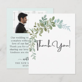 Cartão De Agradecimento Casamento Rústico Aquarela Eucalipto Verde Suave