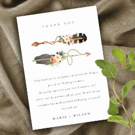 Cartão De Agradecimento Casamento Rústico Boho Elegante Pena Floral Seta