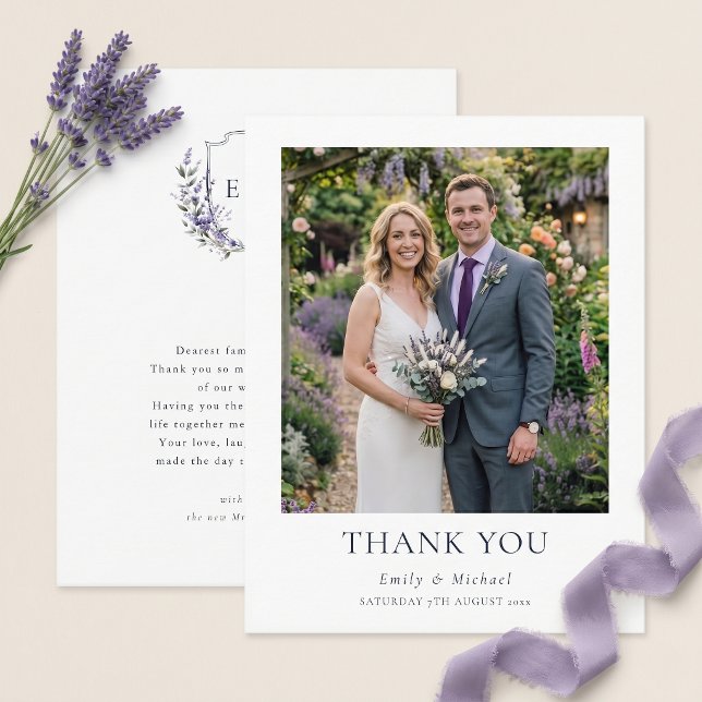 Cartão De Agradecimento Casamento Rústico com Lavanda Roxa (Criador carregado)