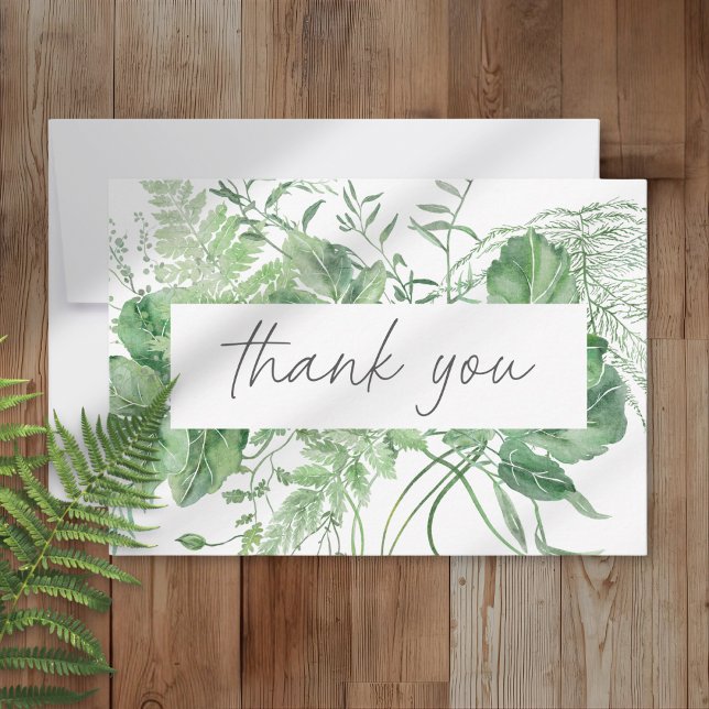 Cartão De Agradecimento Casamento Rústico com Samambaia em Aquarela (Criador carregado)