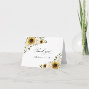 Cartão De Agradecimento Casamento Rústico de Girassóis Flores Brancas Folh