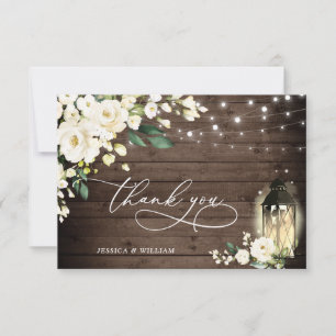 Cartão De Agradecimento Casamento Rústico de Lanterna de Madeira Rosas Bra
