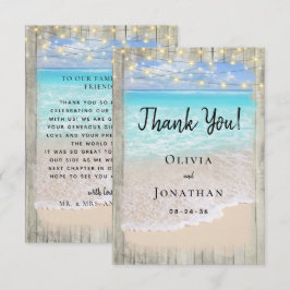 Cartão De Agradecimento Casamento Rústico de Madeira Azul Aqua Praia Coste
