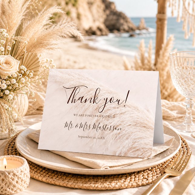 Cartão De Agradecimento Casamento Rústico Elegante Boho com Grama dos Pamp (Criador carregado)