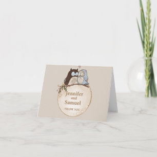 Cartão De Agradecimento Casamento Rústico Florestal Coruja