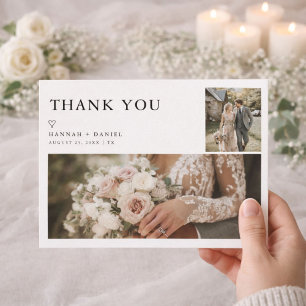 Cartão De Agradecimento Casamento Rústico Moderno Simples com Duas Fotos