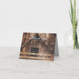 Cartão De Agradecimento casamento rústico ocidental no celeiro de inverno