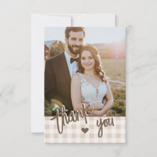 Cartão De Agradecimento Casamento Rústico Personalizado com Foto Bege Xadr