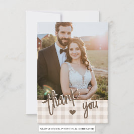 Cartão De Agradecimento Casamento Rústico Personalizado com Foto Bege Xadr