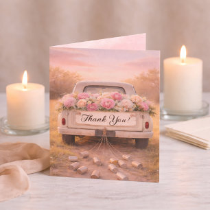 Cartão De Agradecimento Casamento Rústico Vintage Caminhão Rosa Floral