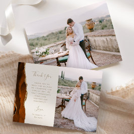 Cartão De Agradecimento Casamento Script Marrom Laranja Ágata Dourado Marf