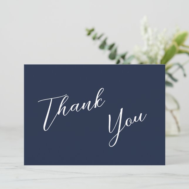 Cartão De Agradecimento Casamento Simples Azul e Branco do Marinho Elegant (Em pé/Frente)