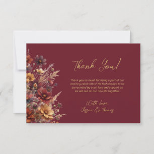 Cartão De Agradecimento Casamento Simples Boho Chic com Flores Silvestres