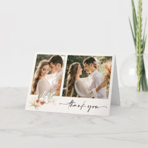 Cartão De Agradecimento Casamento Simples Boho Dois Fotos Obrigado