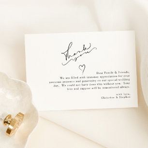 Cartão De Agradecimento Casamento Simples Branco e Preto Elegante