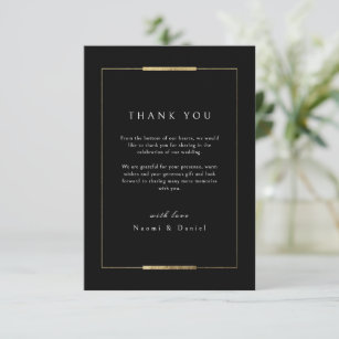 Cartão De Agradecimento Casamento Simples Clássico Preto Elegance com Mold