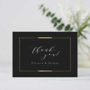 Cartão De Agradecimento Casamento Simples Clássico Preto Elegance com Mold