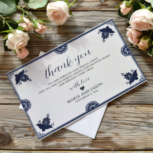 Cartão De Agradecimento Casamento Simples da Festa Otomi Floral Azul Mexic