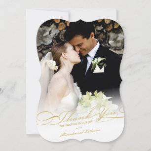 Cartão De Agradecimento Casamento simples da foto à moda e elegante do