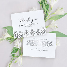 Cartão De Agradecimento Casamento Simples de Contorno Preto e Branco