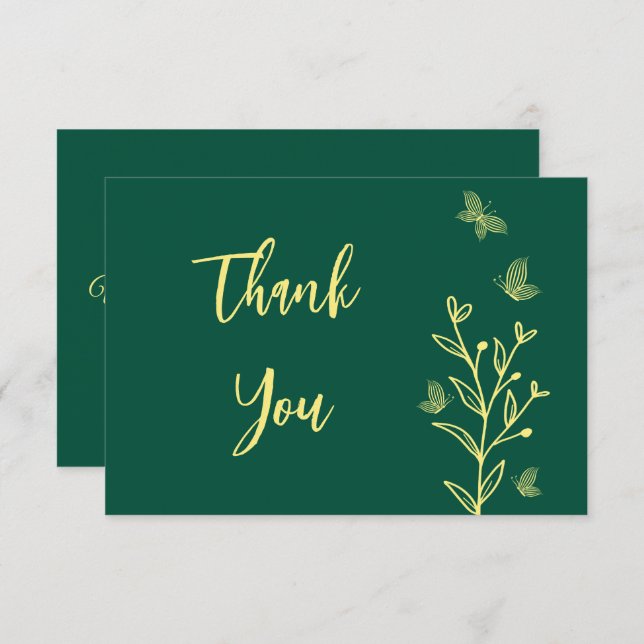 Cartão De Agradecimento Casamento simples de flores douradas esmeraldas (Frente/Verso)