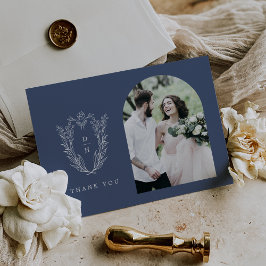 Cartão De Agradecimento Casamento Simples de Fotografias Azul-Escuro-Plana