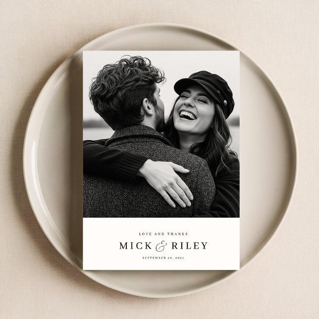 Cartão De Agradecimento Casamento Simples de Fotografias Moderno Minimalis (Criador carregado)