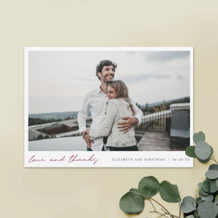 Cartão De Agradecimento Casamento Simples de Fotos e Obrigados de Script M