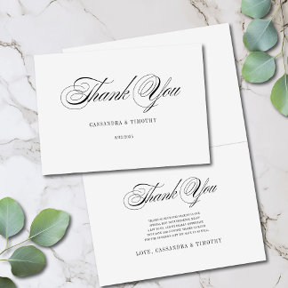 Cartão De Agradecimento Casamento Simples de Manuscritos Brancos e Pretos