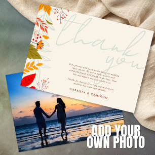 Cartão De Agradecimento Casamento Simples de Marfim Simples Floral de Qued