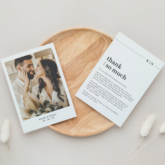 Cartão De Agradecimento Casamento Simples de Monograma de Foto (Criador carregado)
