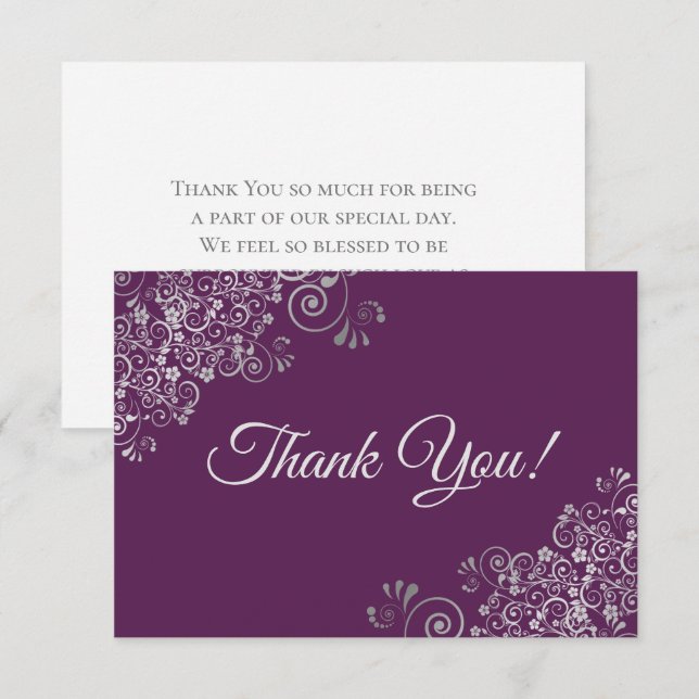 Cartão De Agradecimento Casamento Simples De Roxo E Prata De Prata (Frente/Verso)