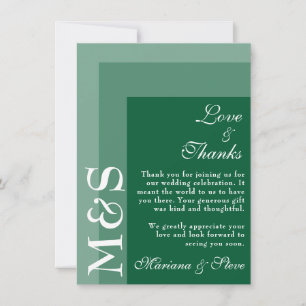 Cartão De Agradecimento Casamento Simples de Script Chic Moderno Emerald G