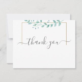 Cartão De Agradecimento Casamento Simples de Verde com Eucalipto