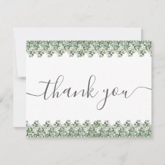 Cartão De Agradecimento Casamento Simples de Verde de Eucalipto
