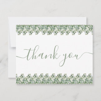 Cartão De Agradecimento Casamento Simples de Verde de Eucalipto