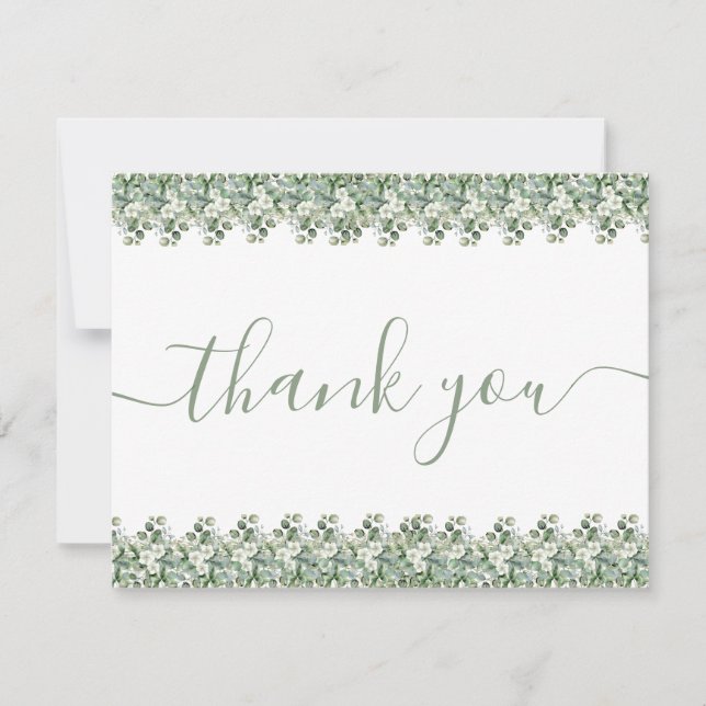 Cartão De Agradecimento Casamento Simples de Verde de Eucalipto (Frente)