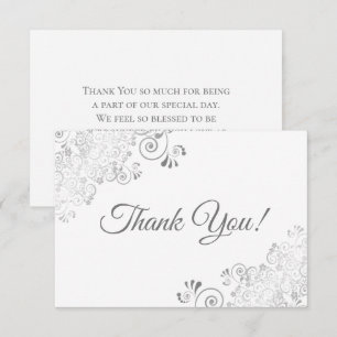 Cartão De Agradecimento Casamento Simples e Lacy Silver e White