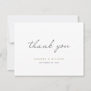 Cartão De Agradecimento Casamento Simples Elegante Dourado de Script Preto