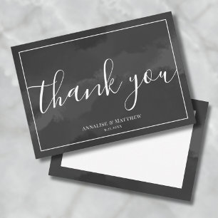 Cartão De Agradecimento Casamento Simples em Preto e Branco