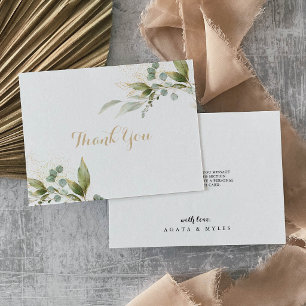 Cartão De Agradecimento Casamento Simples em Verde Sage Eucalipto Dourado