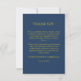 Cartão De Agradecimento Casamento Simples Formal Azul Marinho e Dourado